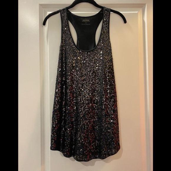 Express Tops - Express Black Sequin Tank Top